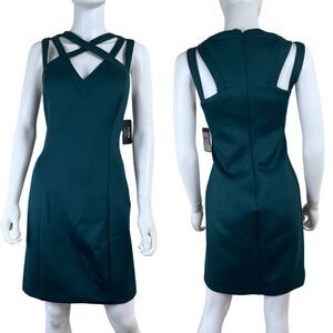 Guess Size 10 Green Strappy Scuba Bodycon Modern Holiday Party Mini NEW Dress